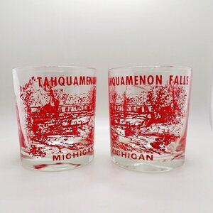 Set of Lower Tahquamenon Falls Michigan tumbler glasses, retro